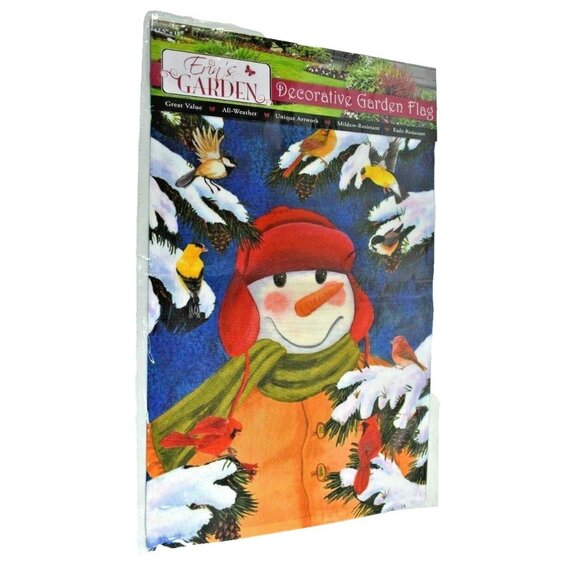 Erin's Garden Snowman and Birds Decorative Garden Flag 12.5 x 18 New - Picture 1 of 4